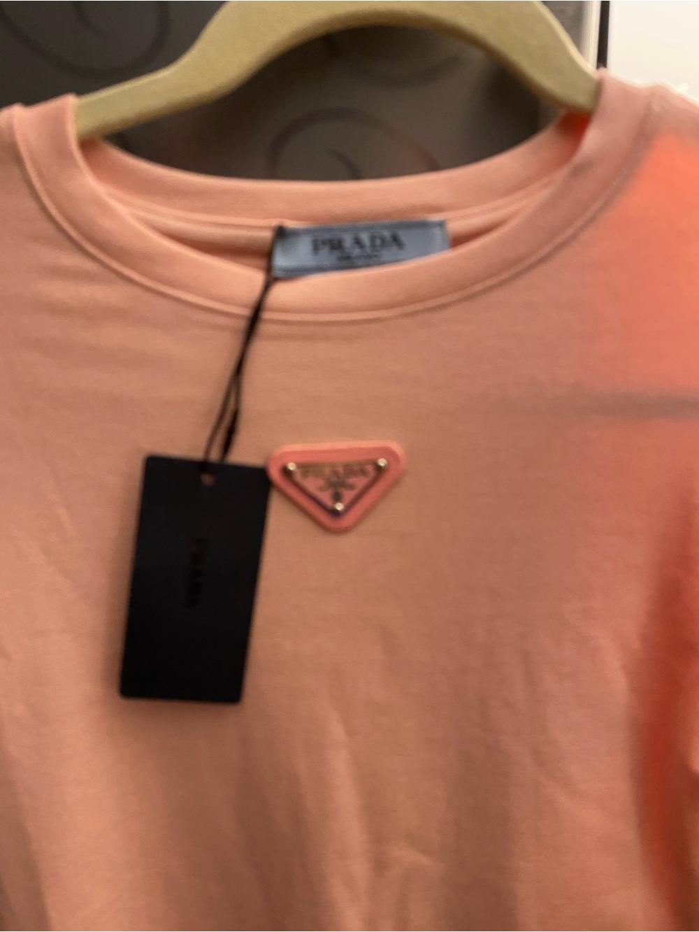 NWT, Prada Woman’s Peach Logo Crewneck Top